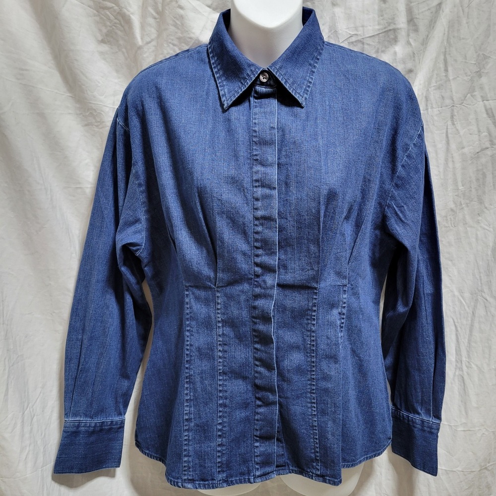 Banana Republic NWT Women's Sz M Medium Wash Pleated Fitted Denim Shirt MSRP $90